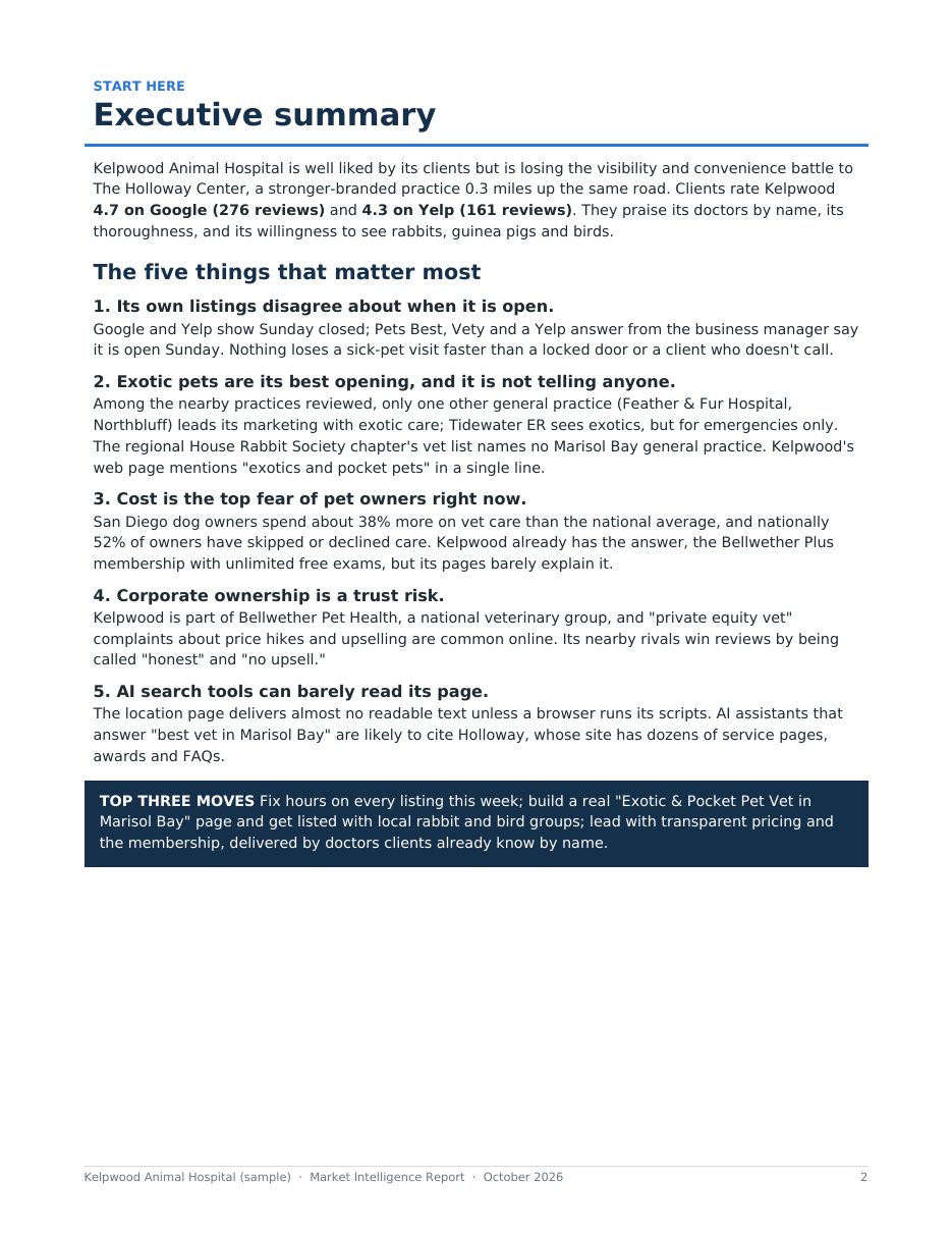 Sample report page 2: Executive summary